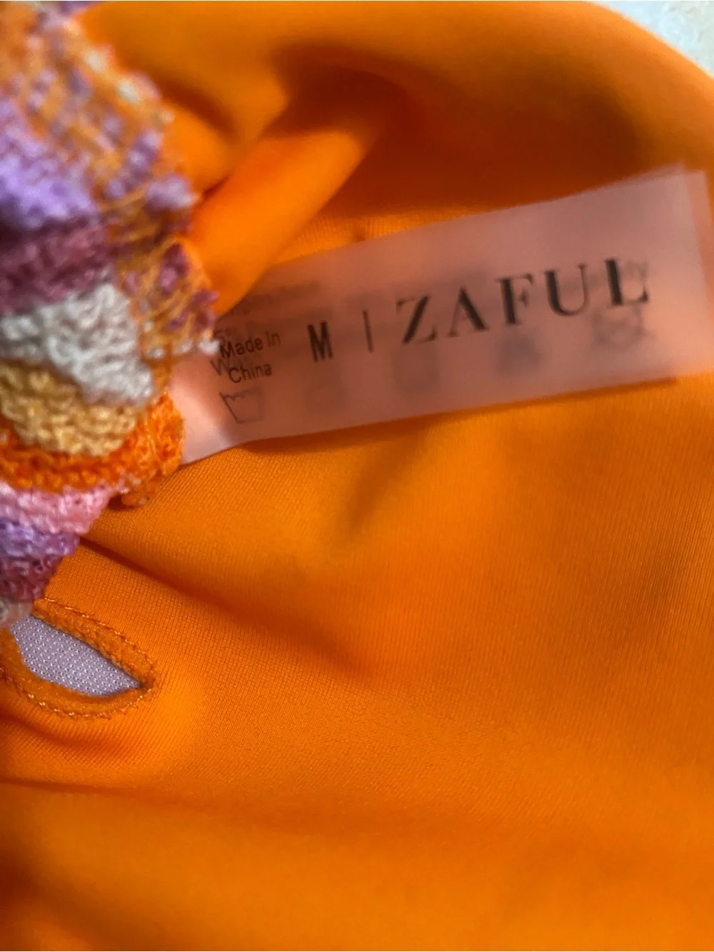 Zaful Orange Chevron Knit Bikini with Multicolor Stripes
